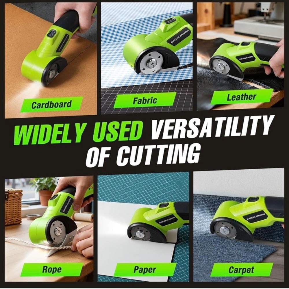 NEW - Green Cordless Electric Scissors, 4V Rechargeable Cardboard Box Cutter - Picture 6 of 7